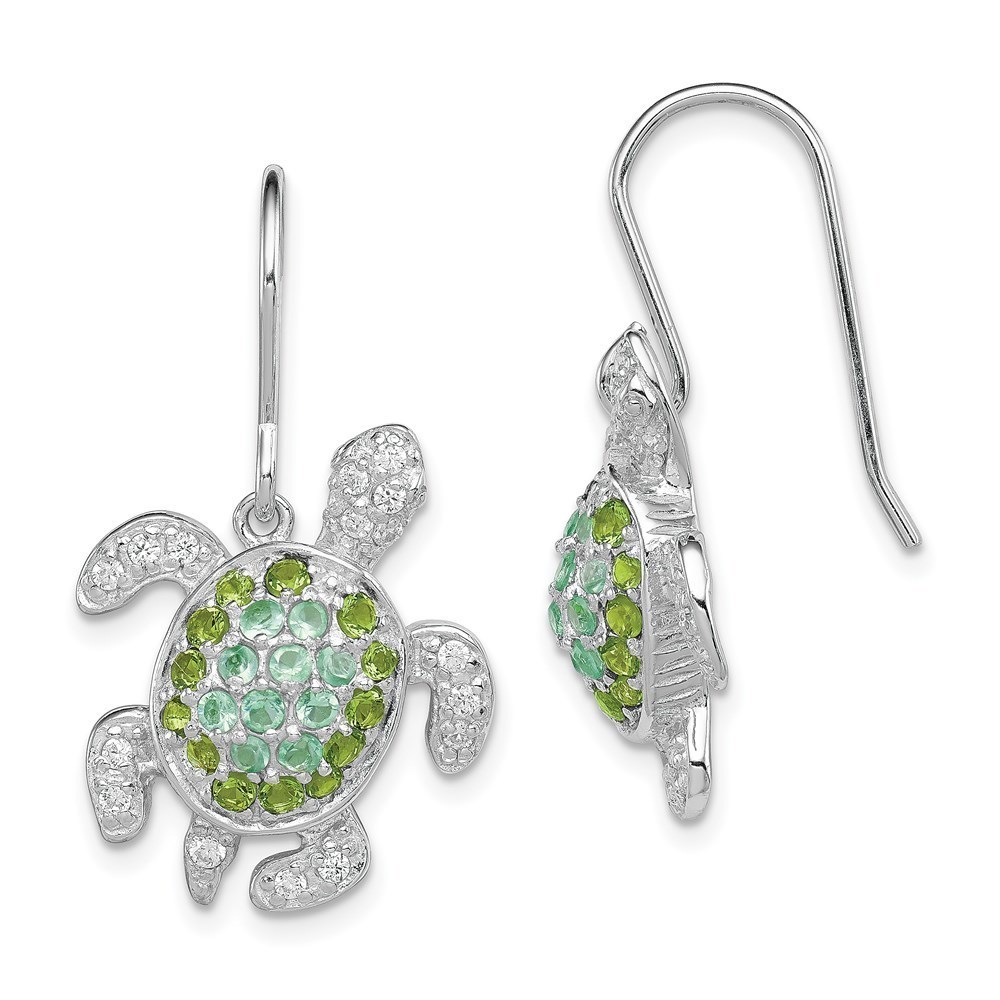 925 Sterling Silver Rhodium-plated Multi CZ Turtle Dangle Earrings